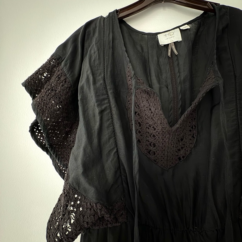 Anthropologie Black Midi Dress with Crochet Details